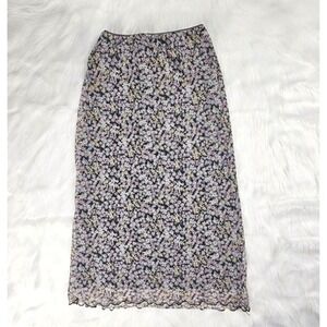 Floral‎ Print Maxi Skirt Black Sheer Overlay Lined Lightweight